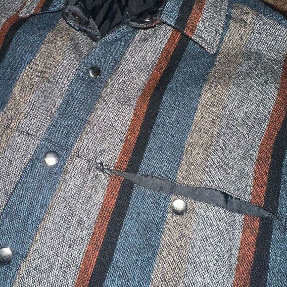 Vintage Shirt Jacket Mens XL Gray Striped Quilted Lined Shacket Wool Blend Snaps - Picture 7 of 10